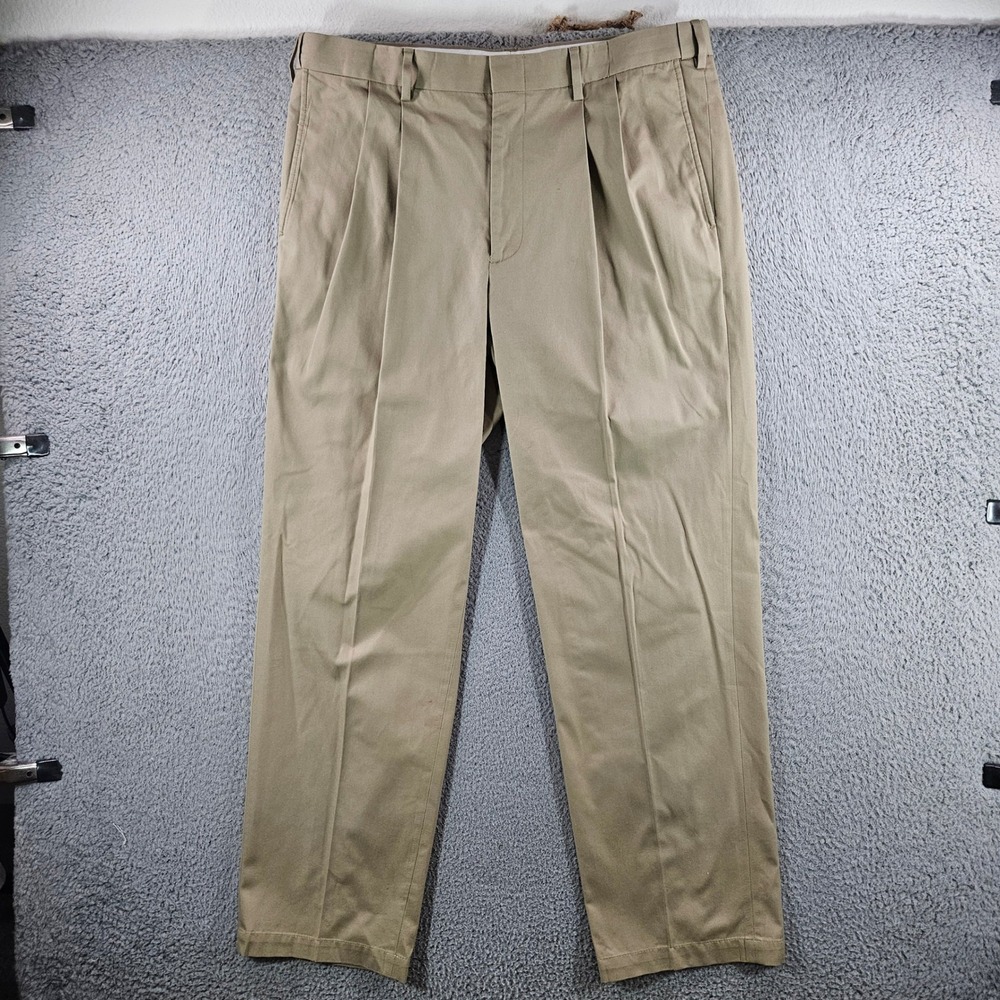 Orvis Mens Khaki Pleated Front Chino Pants Tan Cotton Blend 36x31